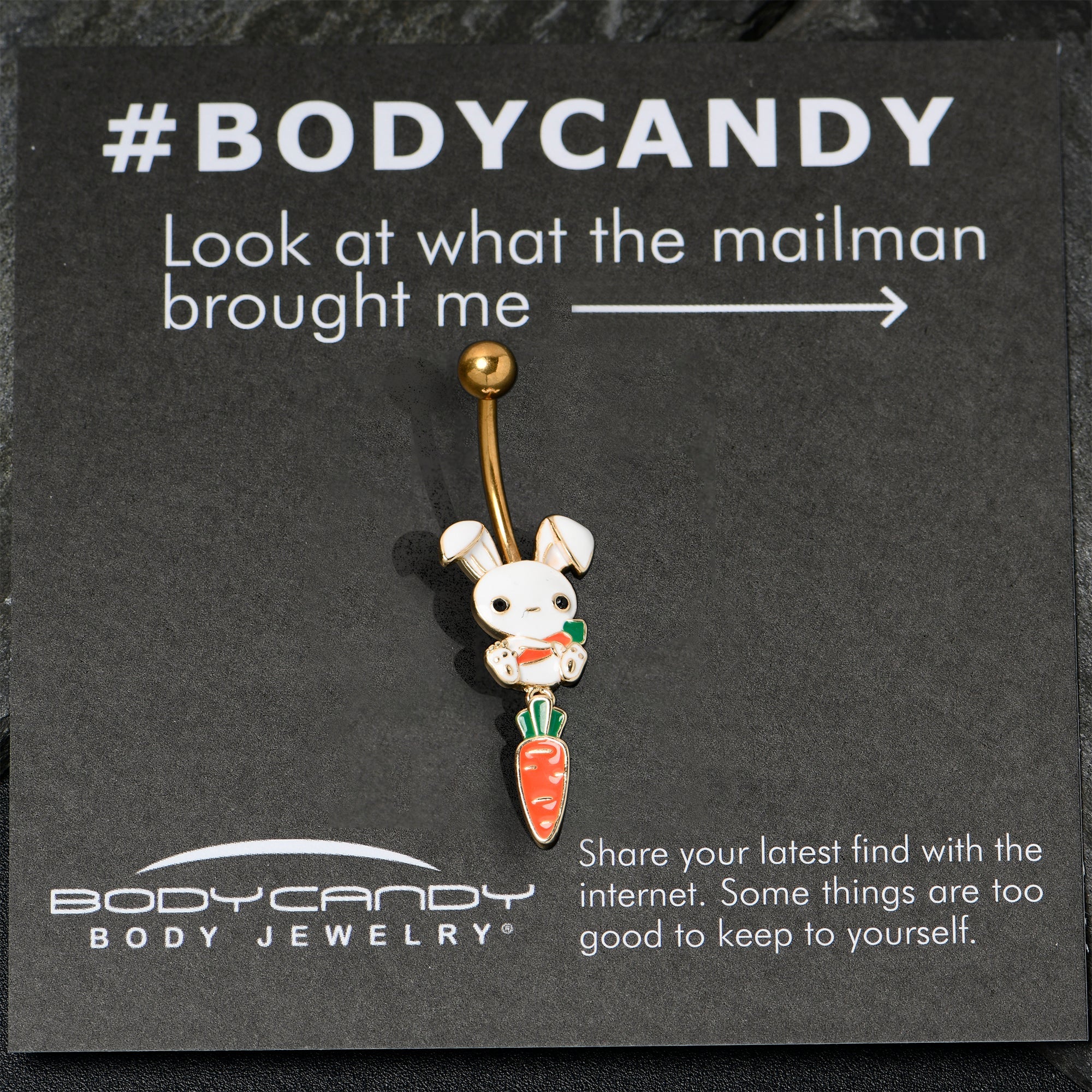 BodyCandy Gold Tone Cutie Easter Bunny Carrot Dangle Belly Ring — side view