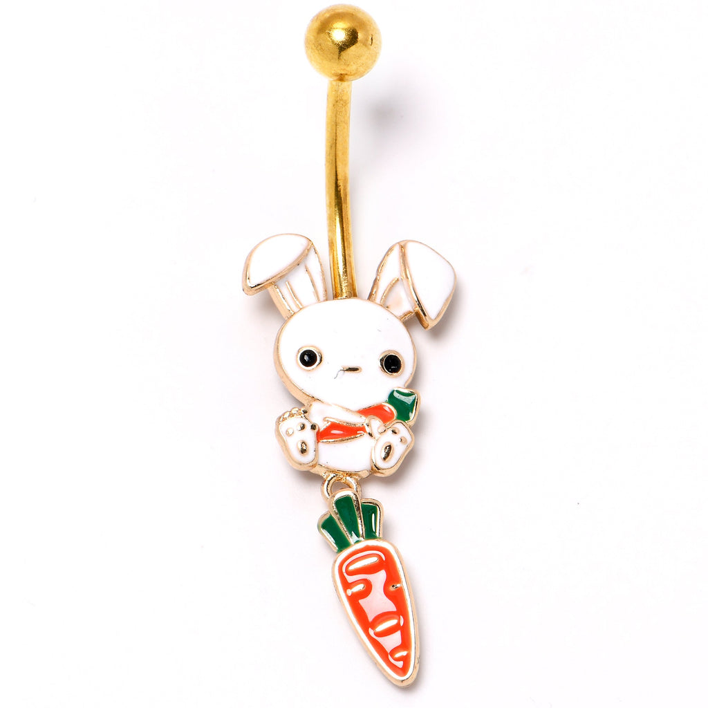 BodyCandy Gold Tone Cutie Easter Bunny Carrot Dangle Belly Ring — back view