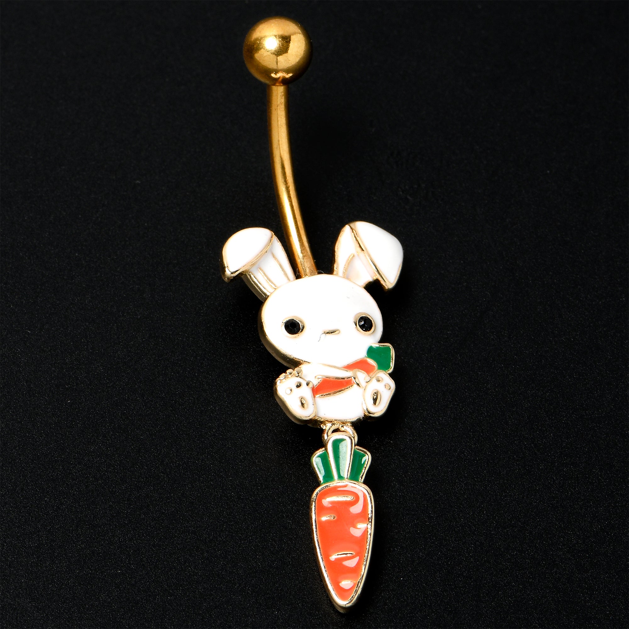 BodyCandy Gold Tone Cutie Easter Bunny Carrot Dangle Belly Ring — alternative angle