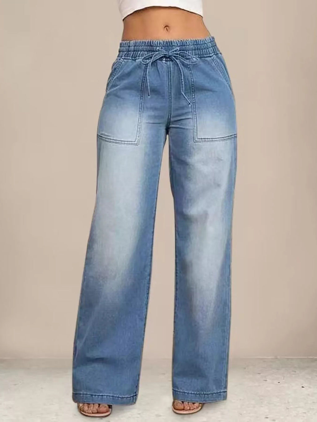 Drawstring Waist Wide Leg Jeans