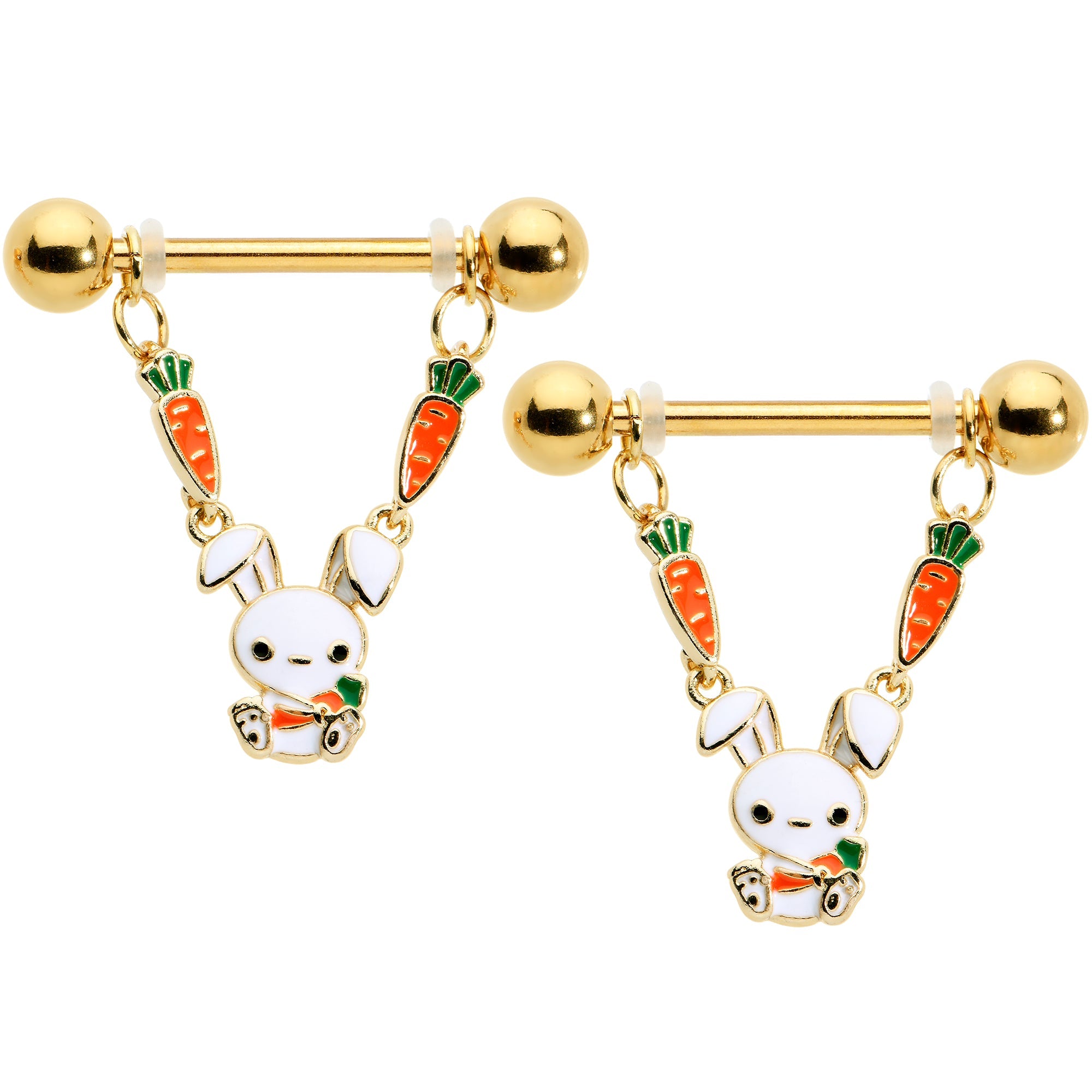 BodyCandy 14G 9/16 Gold Tone Cutie Easter Bunny Dangle Nipple Ring Set — main product shot