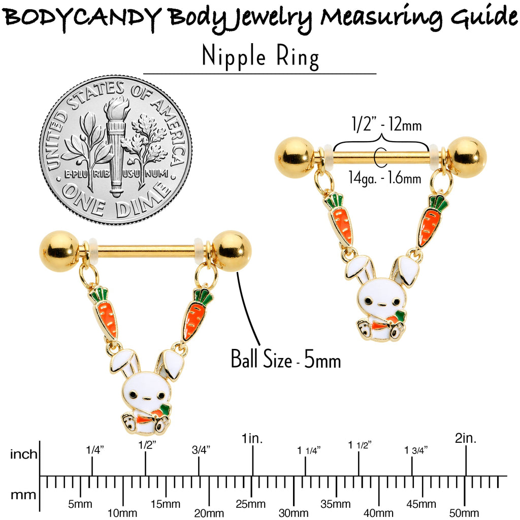 BodyCandy 14G 9/16 Gold Tone Cutie Easter Bunny Dangle Nipple Ring Set — alternative angle