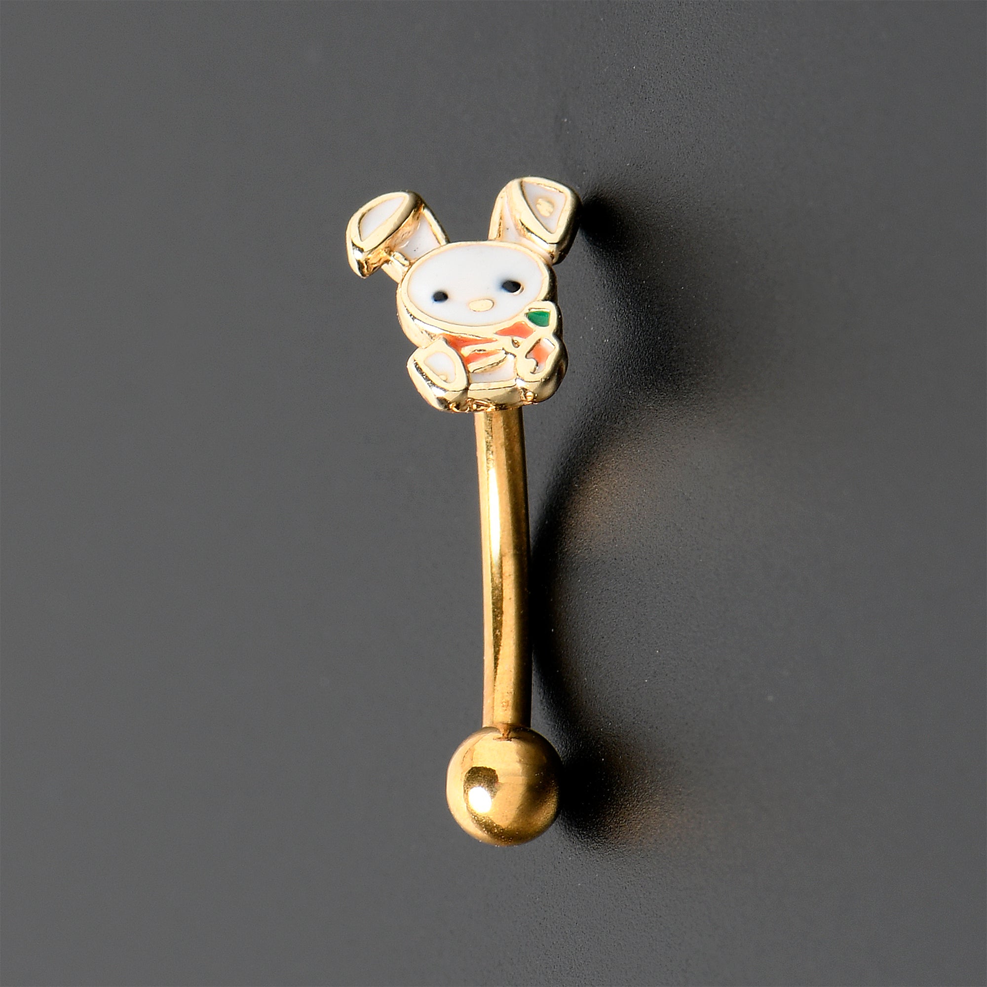 BodyCandy 16G 5/16 Gold Tone Cutie Easter Bunny Curved Eyebrow Ring — detail close-up