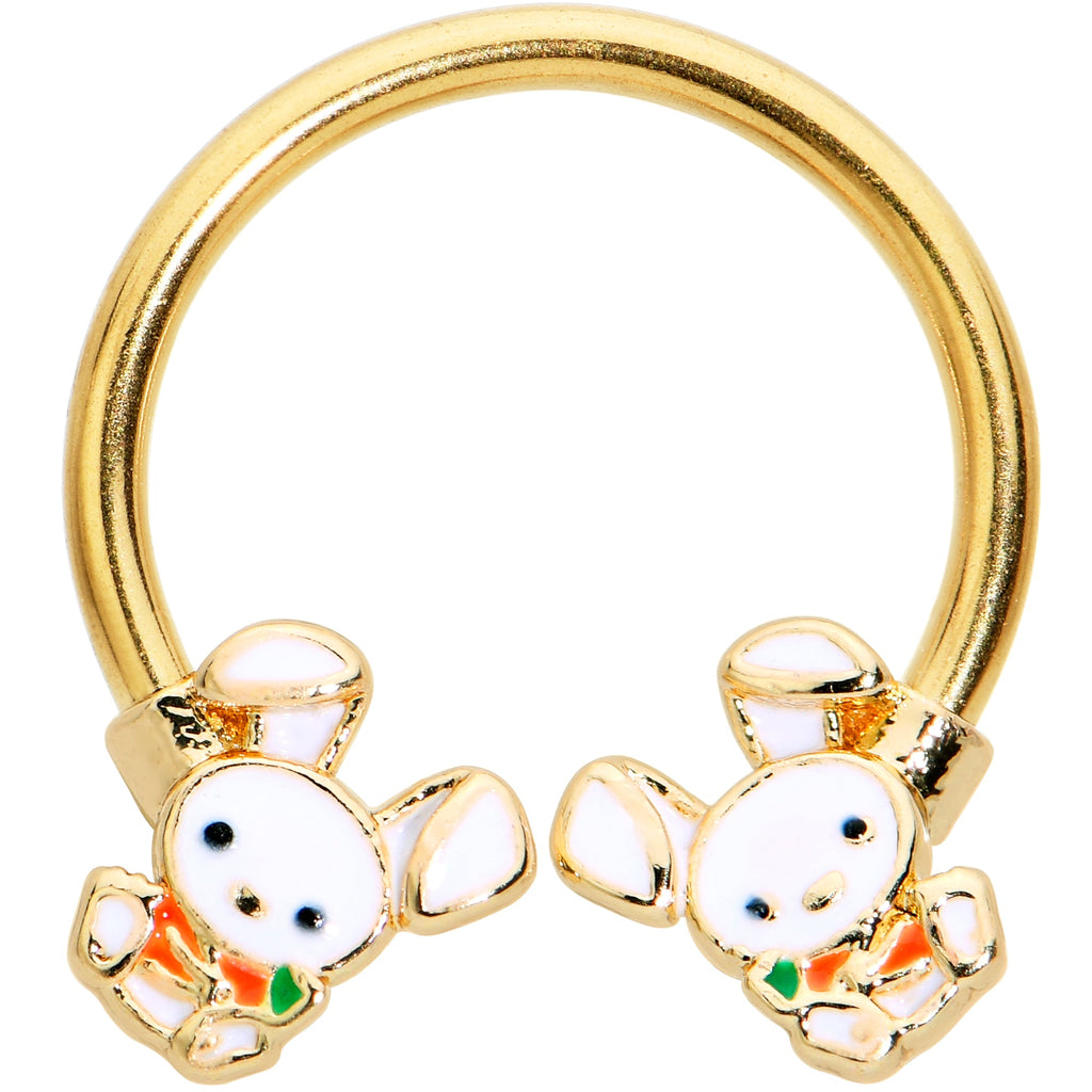 BodyCandy 16G 3/8 Gold Tone Cutie Easter Bunny Horseshoe Circular Barbell — main product shot