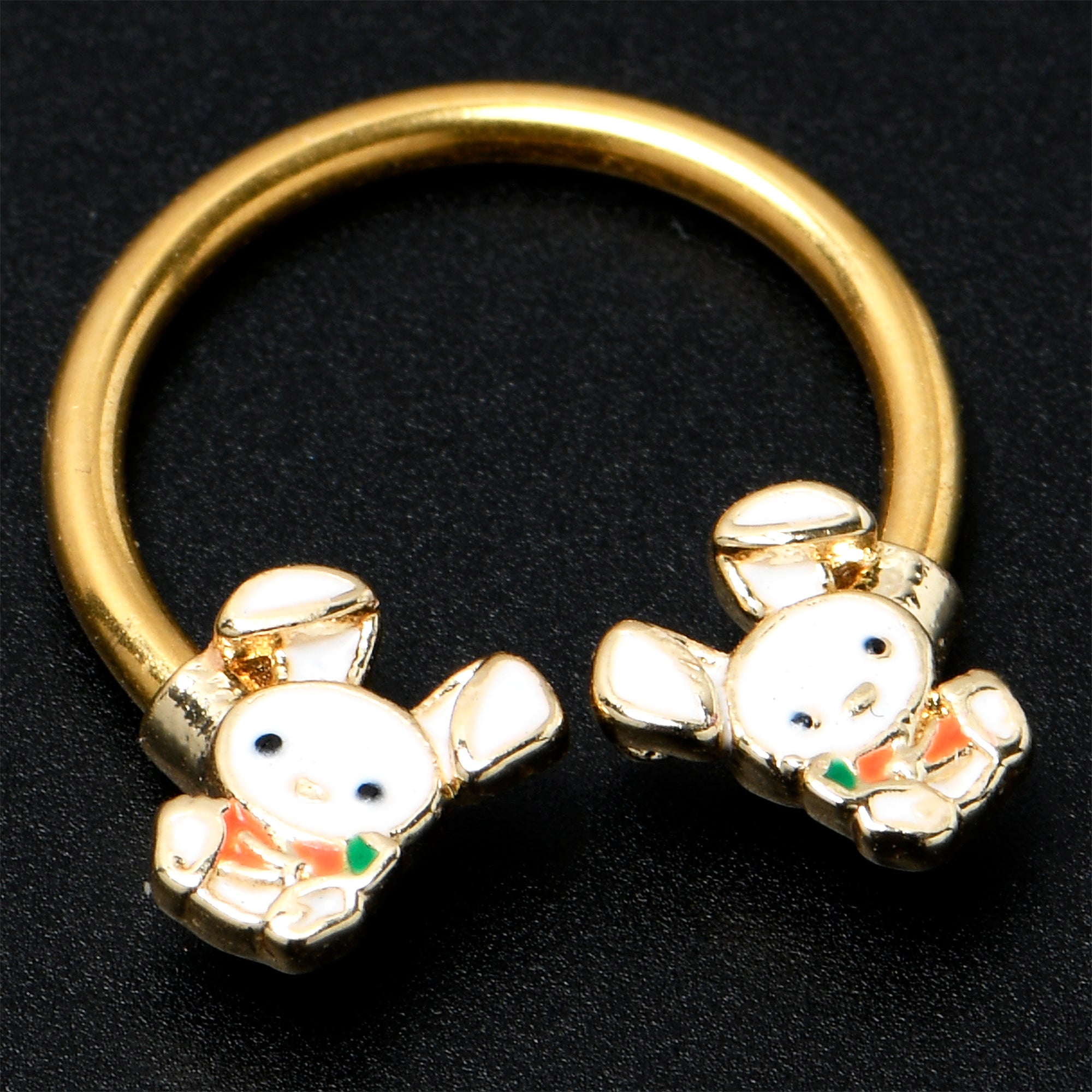 BodyCandy 16G 3/8 Gold Tone Cutie Easter Bunny Horseshoe Circular Barbell — lifestyle context