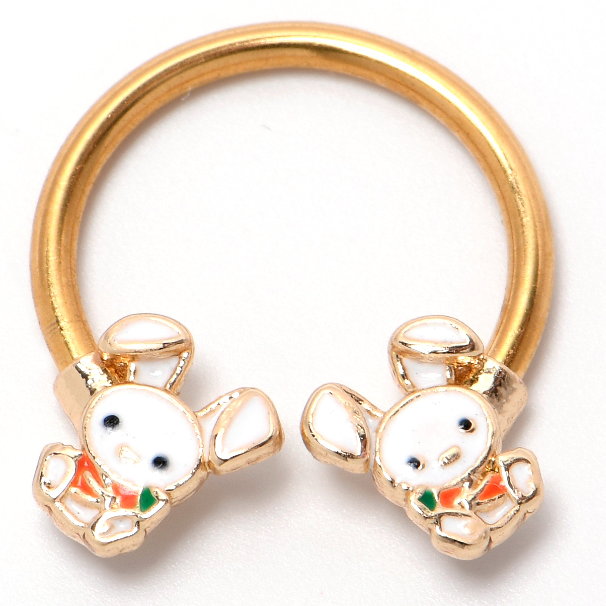 BodyCandy 16G 3/8 Gold Tone Cutie Easter Bunny Horseshoe Circular Barbell — side view