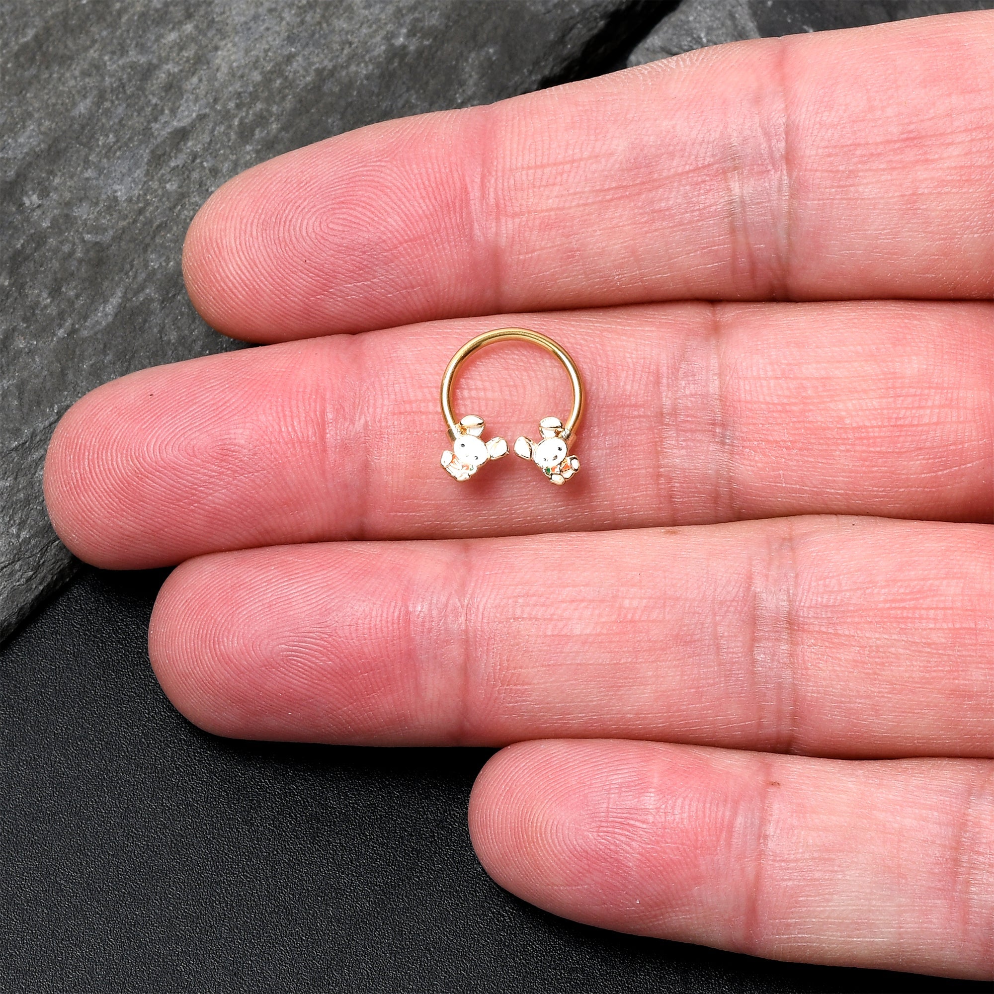 BodyCandy 16G 3/8 Gold Tone Cutie Easter Bunny Horseshoe Circular Barbell — back view