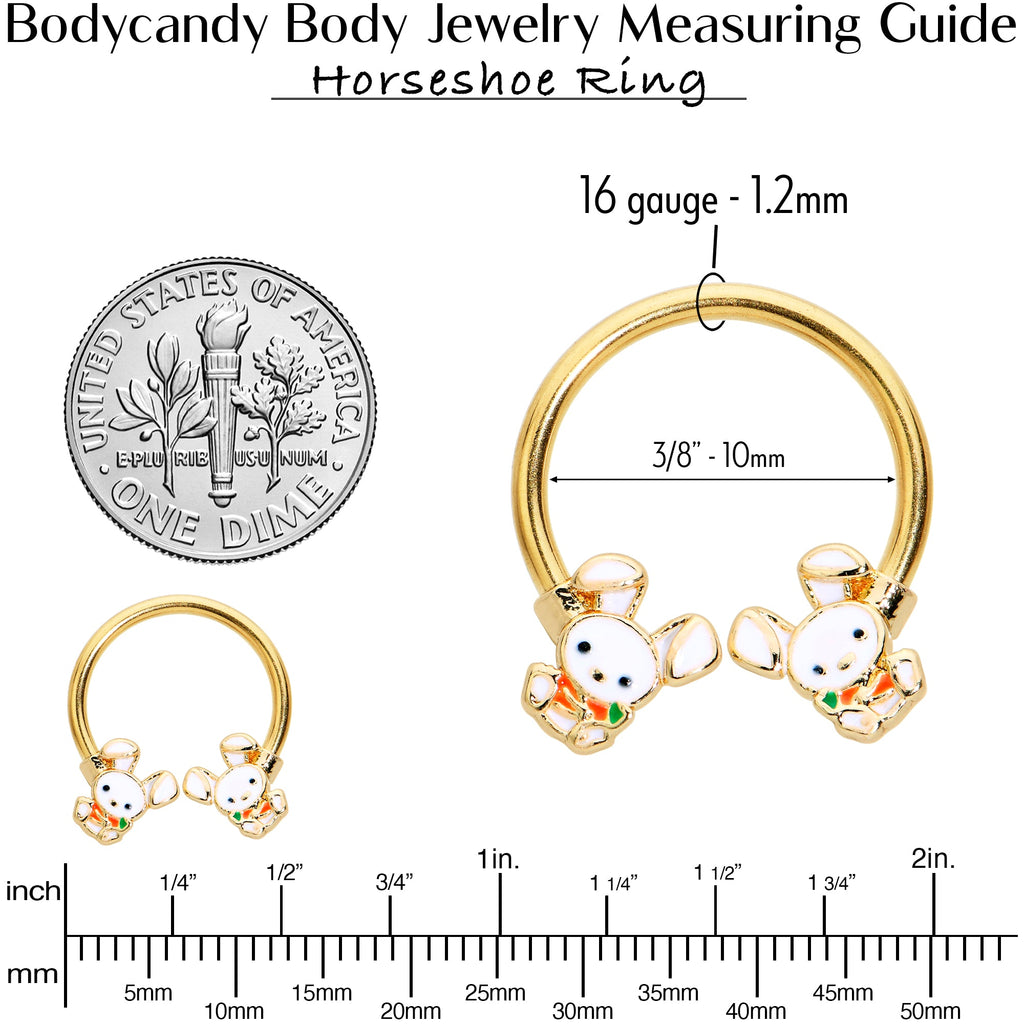 BodyCandy 16G 3/8 Gold Tone Cutie Easter Bunny Horseshoe Circular Barbell — alternative angle