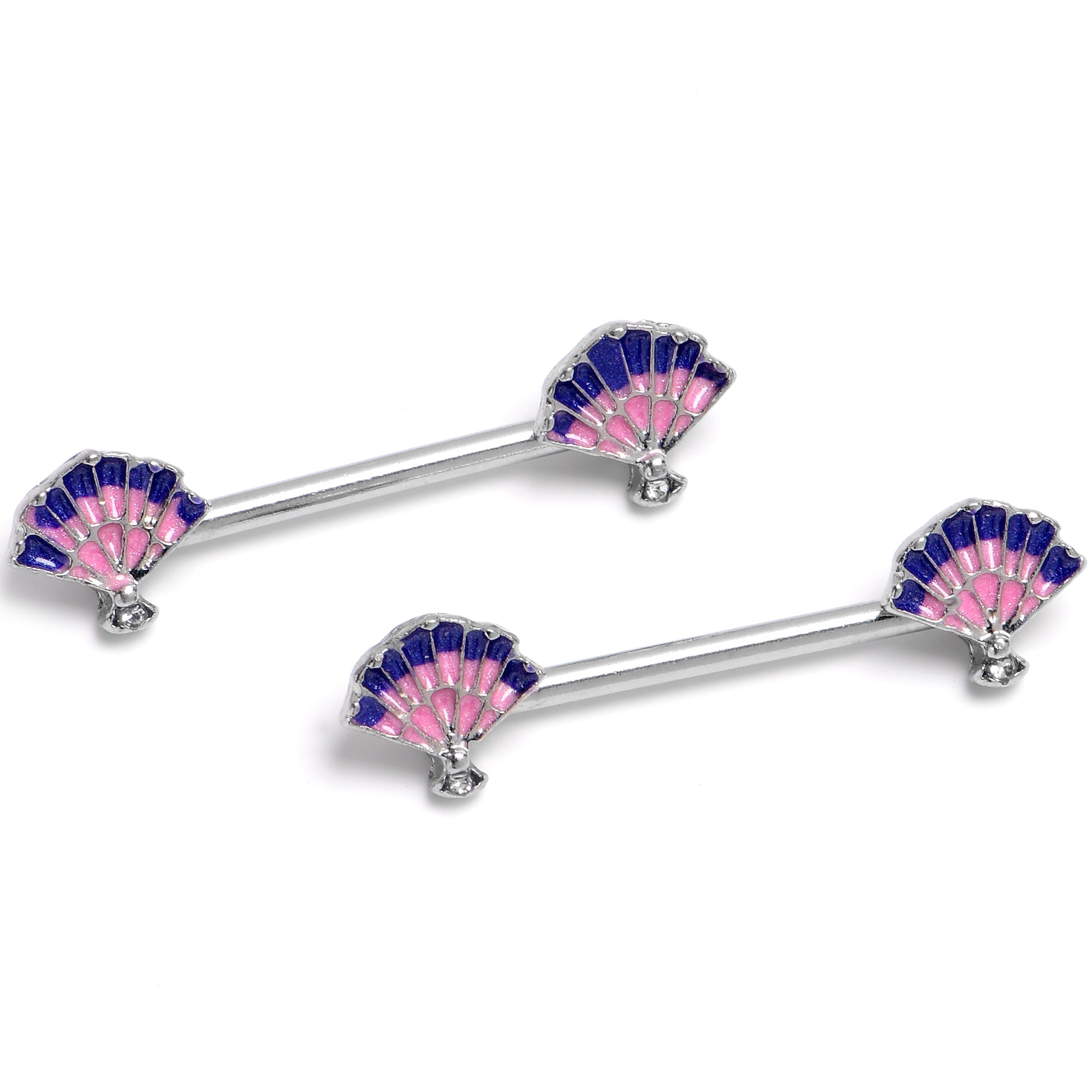 BodyCandy 14G 9/16 Mesmerizing Ocean Magic Sea Shells Barbell Nipple Ring Set — main product shot