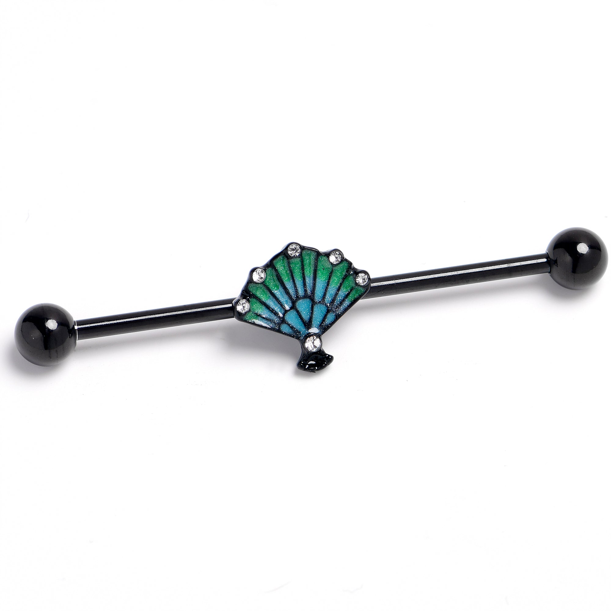 BodyCandy 14G Black PVD Serenity Ocean Magic Sea Shells Industrial Barbell 38mm — main product shot