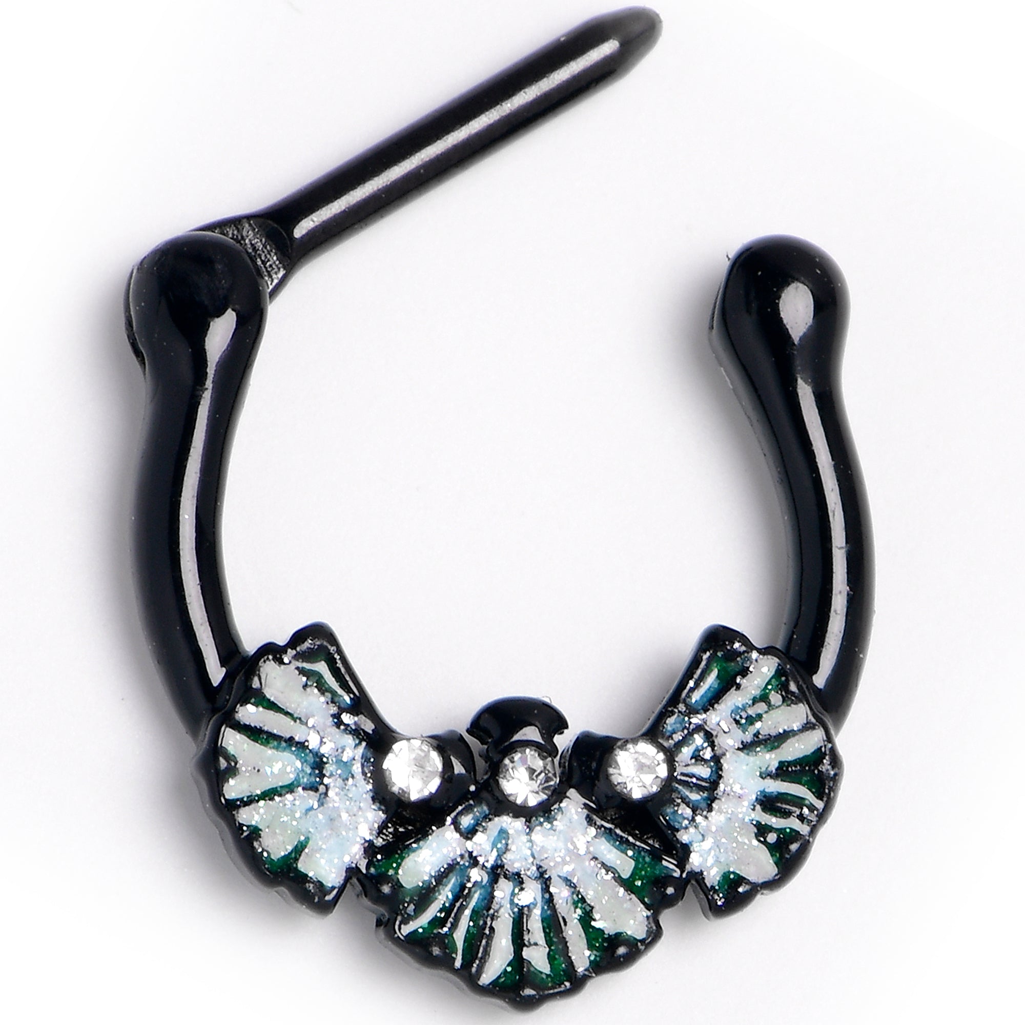 BodyCandy 16G 5/6 Black PVD S White Ocean Magic Sea Shells Septum Clicker — main product shot