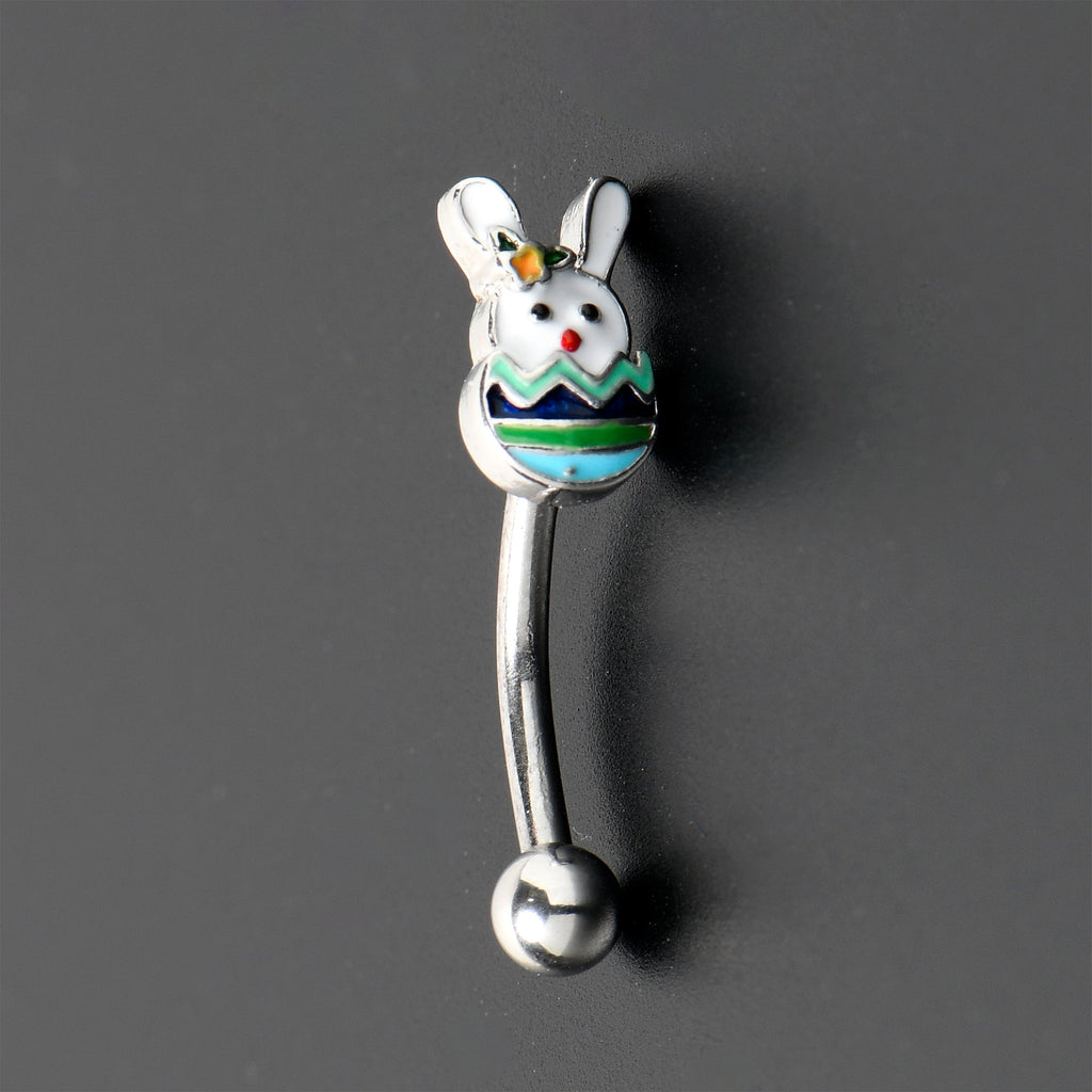 BodyCandy 16G 5/16 Easter Egg Bunny Curved Eyebrow Ring — detail close-up