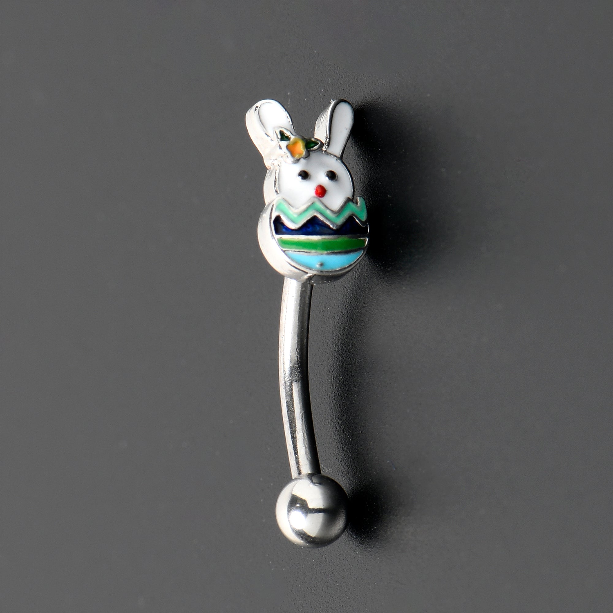 BodyCandy 16G 5/16 Easter Egg Bunny Curved Eyebrow Ring — detail close-up