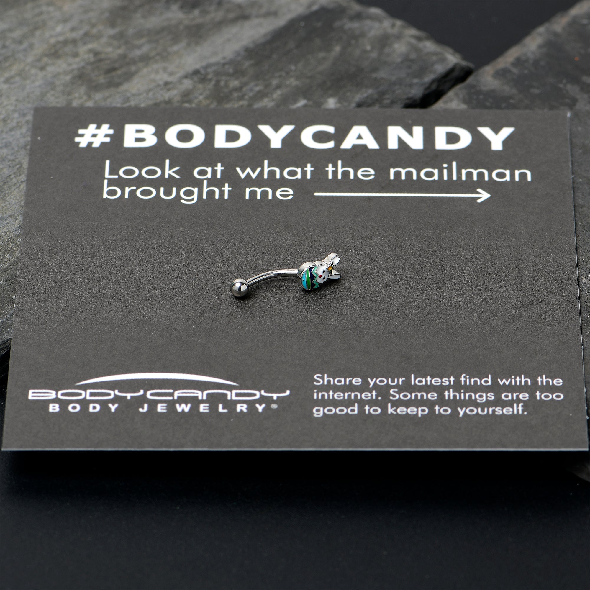 BodyCandy 16G 5/16 Easter Egg Bunny Curved Eyebrow Ring — in-use photo