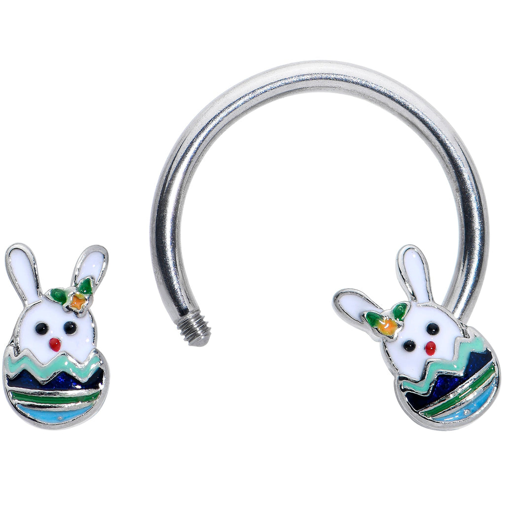 BodyCandy 16G 3/8 Easter Egg Bunny Horseshoe Circular Barbell — detail close-up