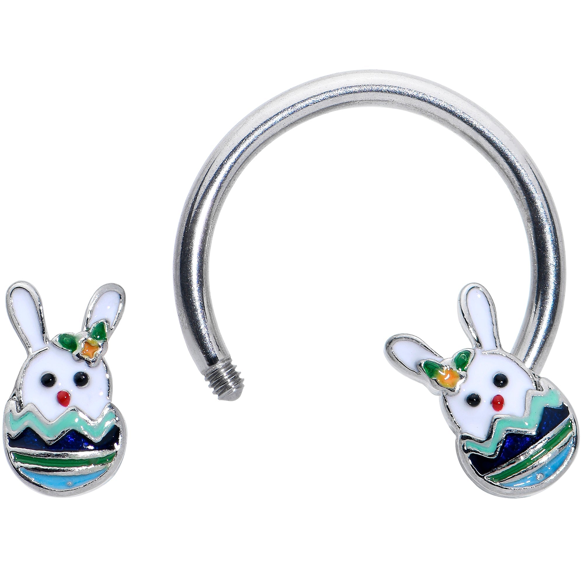 BodyCandy 16G 3/8 Easter Egg Bunny Horseshoe Circular Barbell — detail close-up
