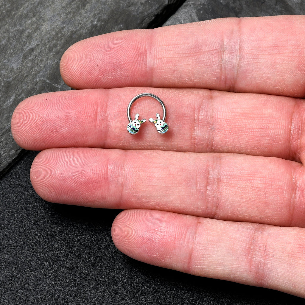 BodyCandy 16G 3/8 Easter Egg Bunny Horseshoe Circular Barbell — lifestyle context