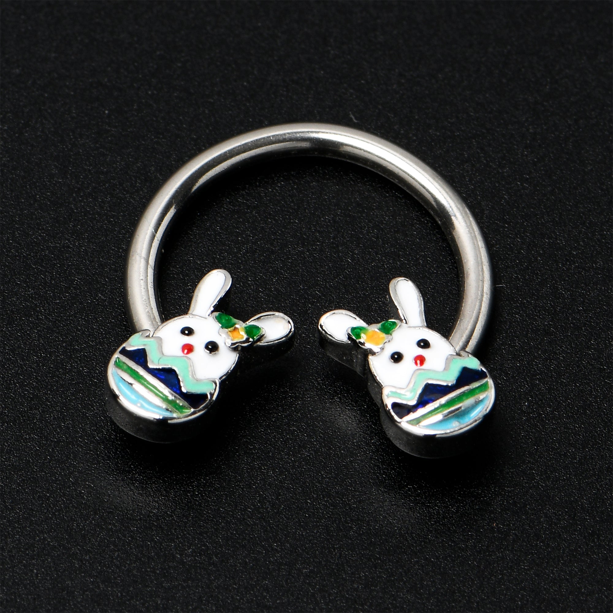 BodyCandy 16G 3/8 Easter Egg Bunny Horseshoe Circular Barbell — back view