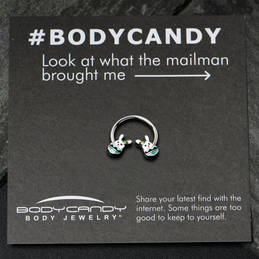BodyCandy 16G 3/8 Easter Egg Bunny Horseshoe Circular Barbell — in-use photo