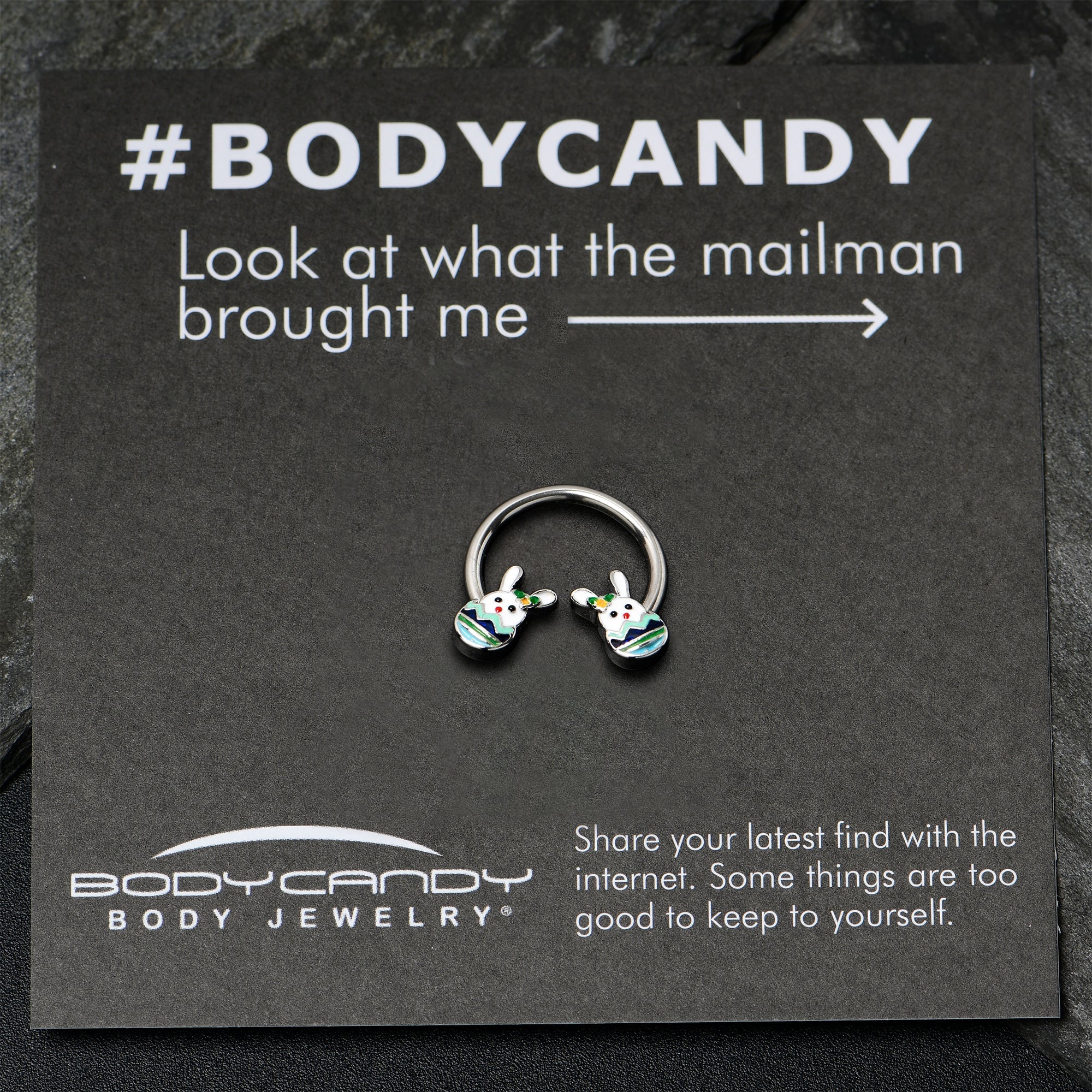 BodyCandy 16G 3/8 Easter Egg Bunny Horseshoe Circular Barbell — in-use photo