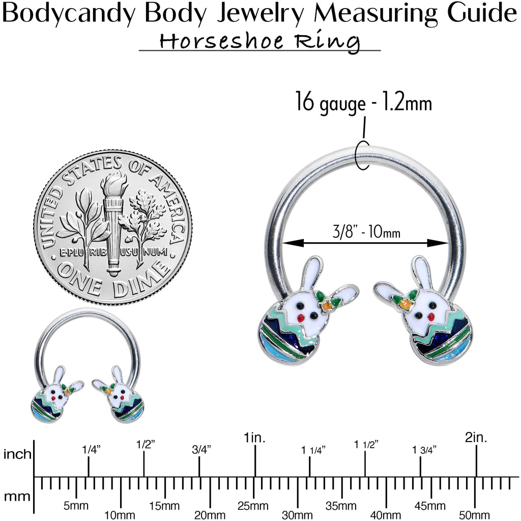 BodyCandy 16G 3/8 Easter Egg Bunny Horseshoe Circular Barbell — size reference