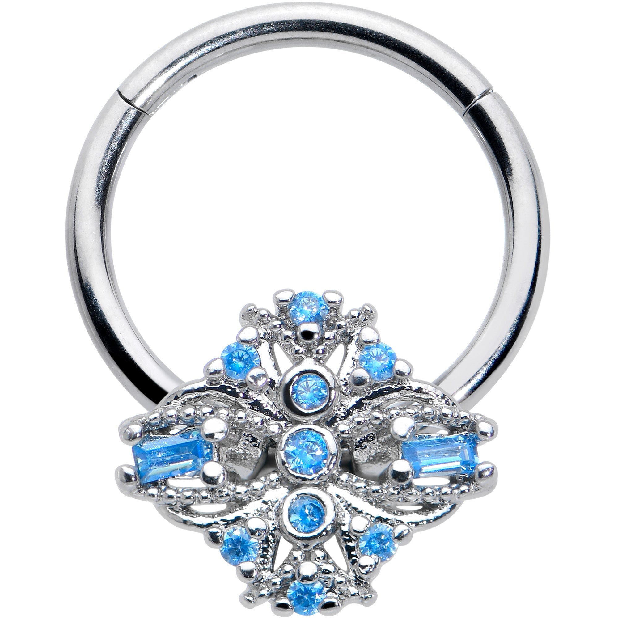 BodyCandy 16G 3/8 Blue Gem Opulent Cross Hinged Segment Ring — main product shot
