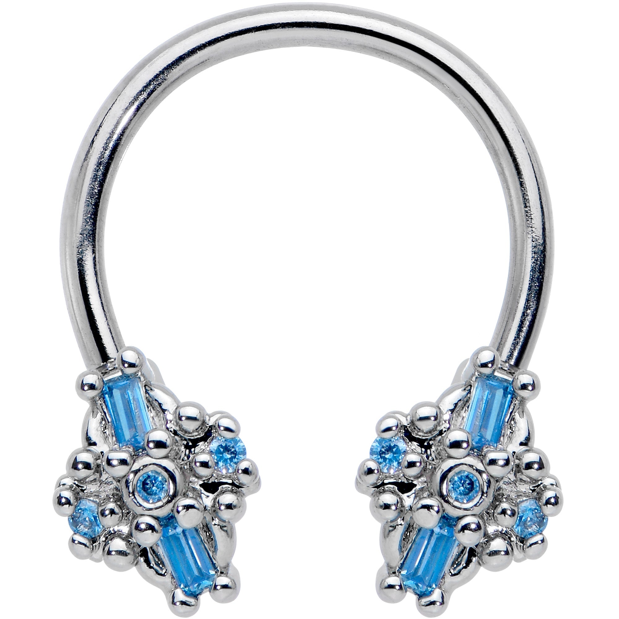 BodyCandy 16G 3/8 Blue Gem Opulent Cross Horseshoe Circular Barbell — main product shot
