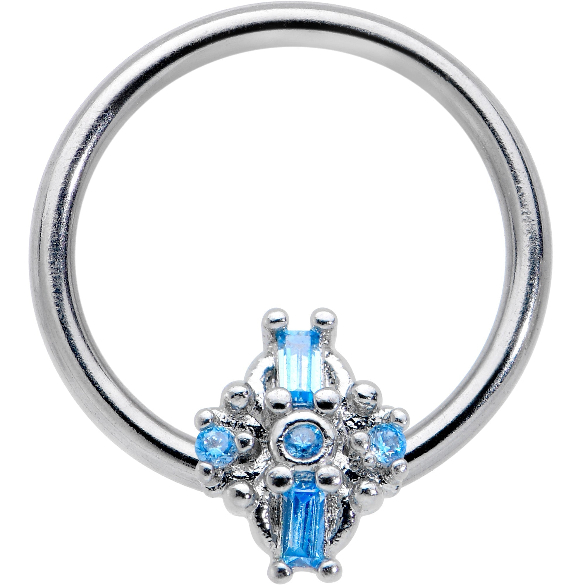 BodyCandy 16G 3/8 Blue Gem Opulent Cross BCR Captive Ring — main product shot