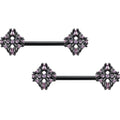 BodyCandy 14G 9/16 Pink Gem Black Opulent Cross Barbell Nipple Ring Set — main product shot