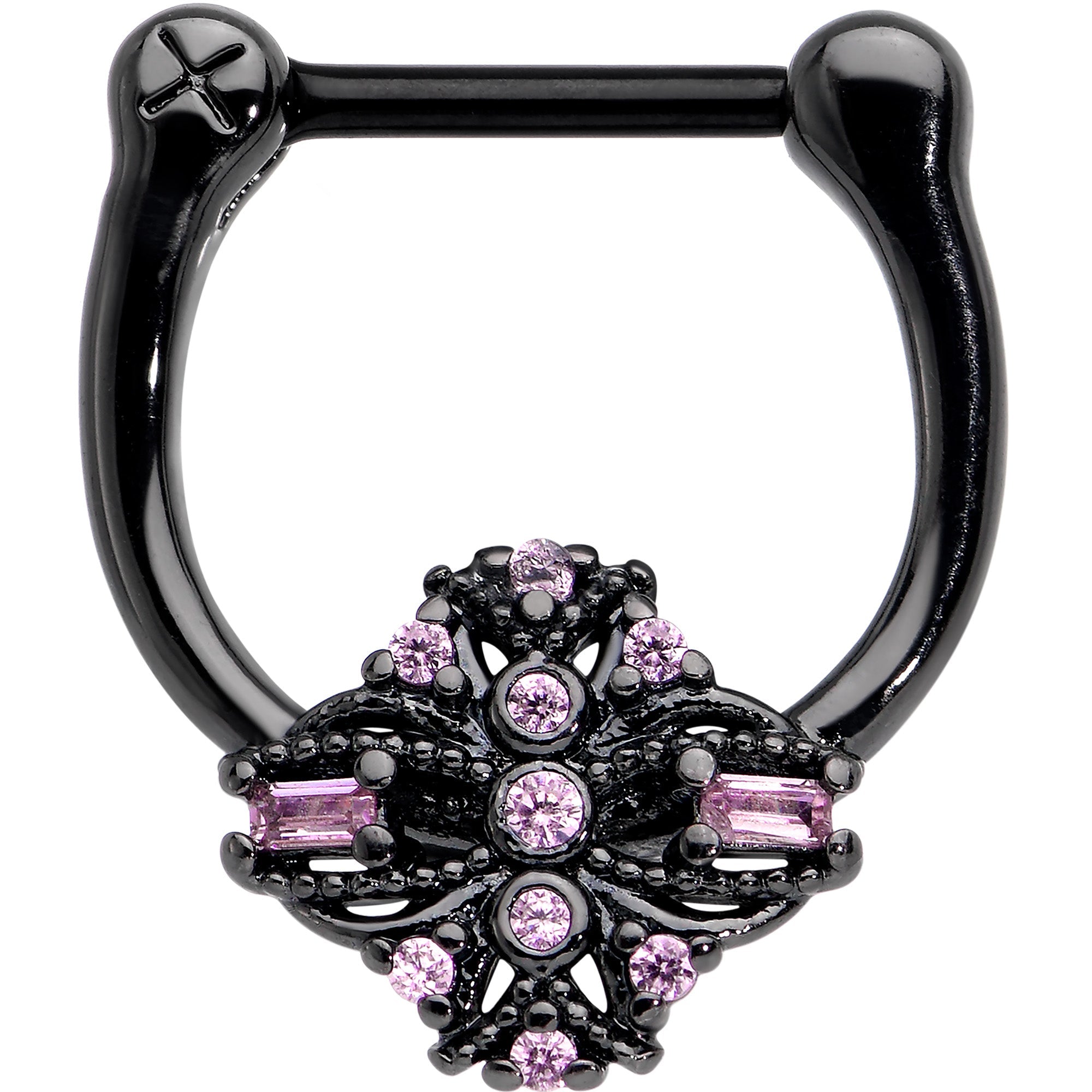 BodyCandy 16G 5/16 Pink Gem Black Opulent Cross Cartilage Clicker — main product shot
