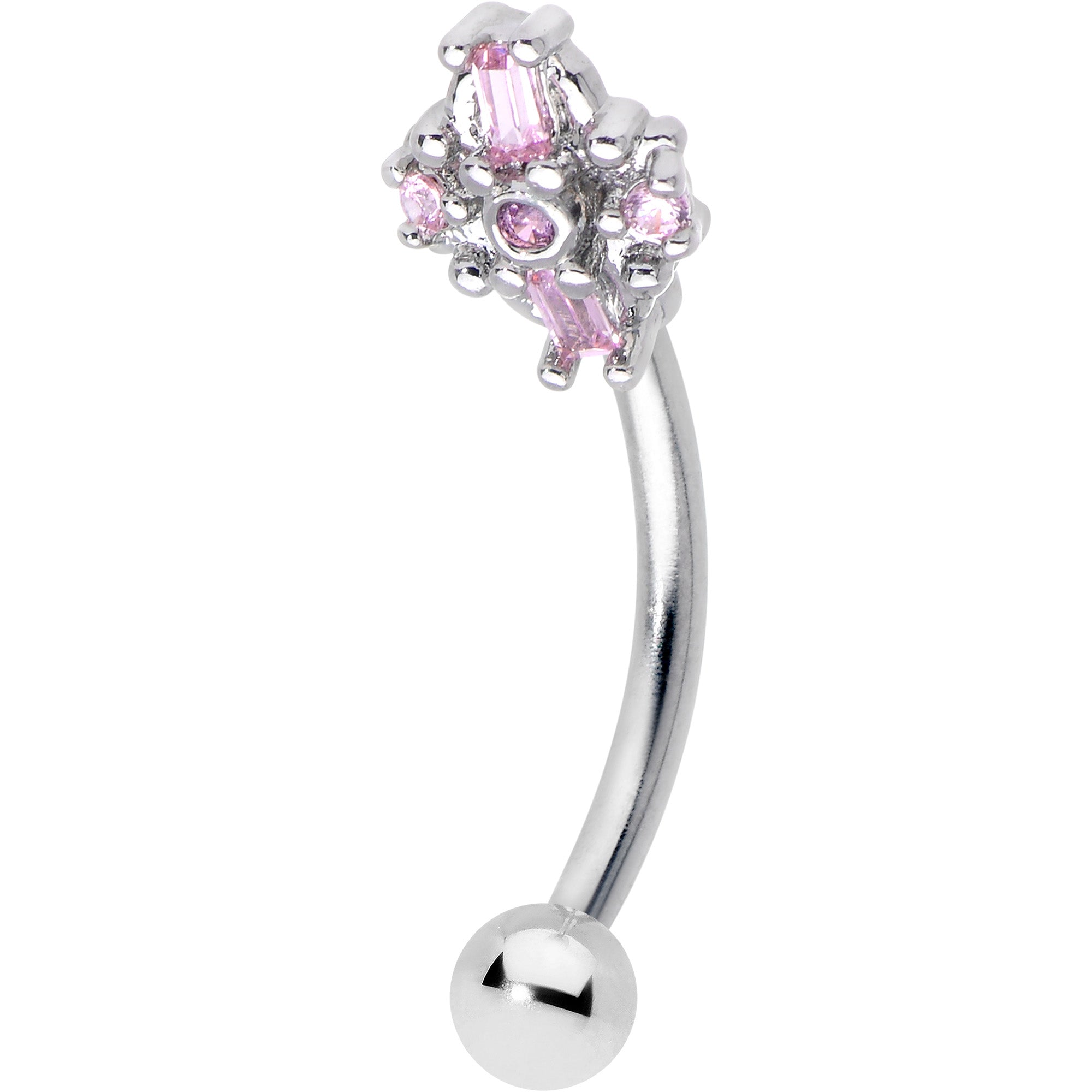 BodyCandy 16G 5/16 Pink Gem Opulent Cross Curved Eyebrow Ring — main product shot