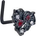 BodyCandy 20G 7mm Red Clear Gem Black Floral Heart L Shape Nose Ring — main product shot