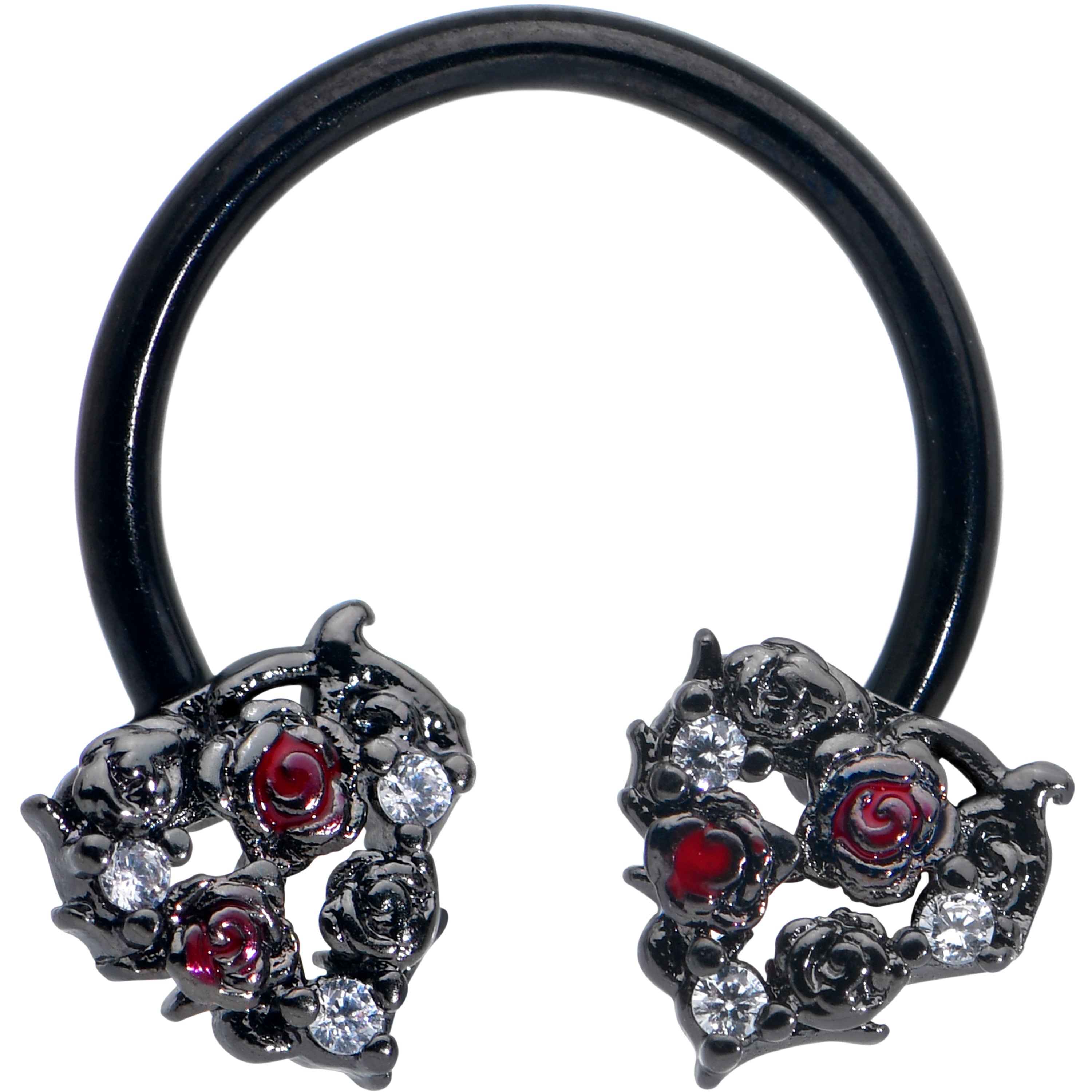 BodyCandy 16G 3/8 Red Clear Gem Black Floral Heart Horseshoe Circular Barbell — main product shot