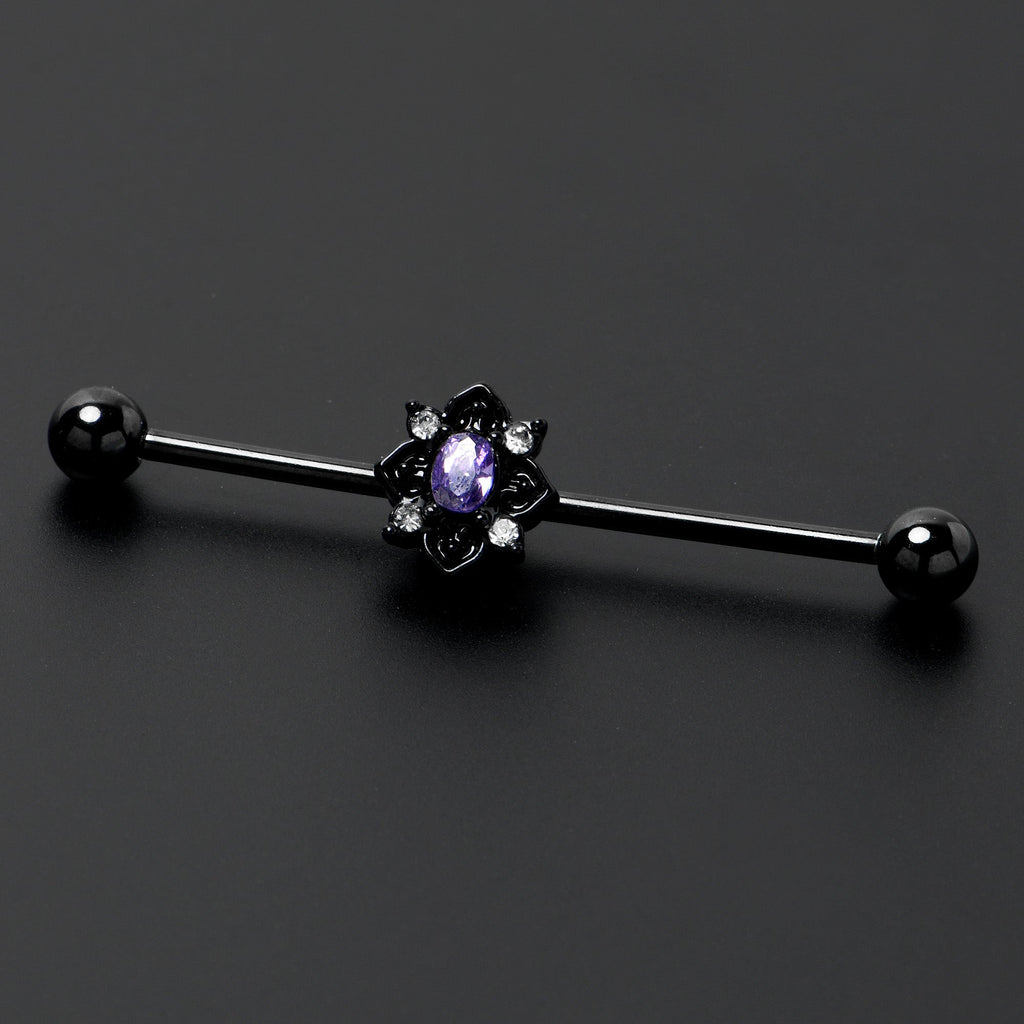 BodyCandy 14G Purple Gem Black Scrolling Hearts Industrial Barbell 38mm — lifestyle context