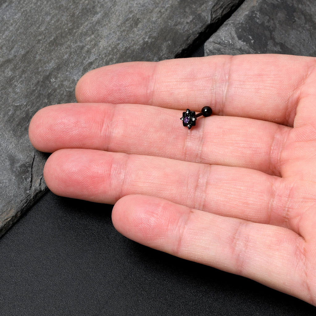 BodyCandy 16G 1/4 Purple Gem Black Scrolling Hearts Cartilage Tragus Earring — side view