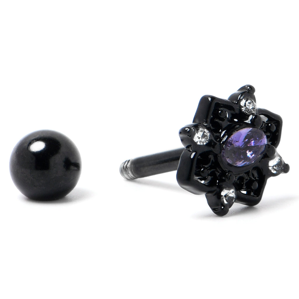 BodyCandy 16G 1/4 Purple Gem Black Scrolling Hearts Cartilage Tragus Earring — alternative angle