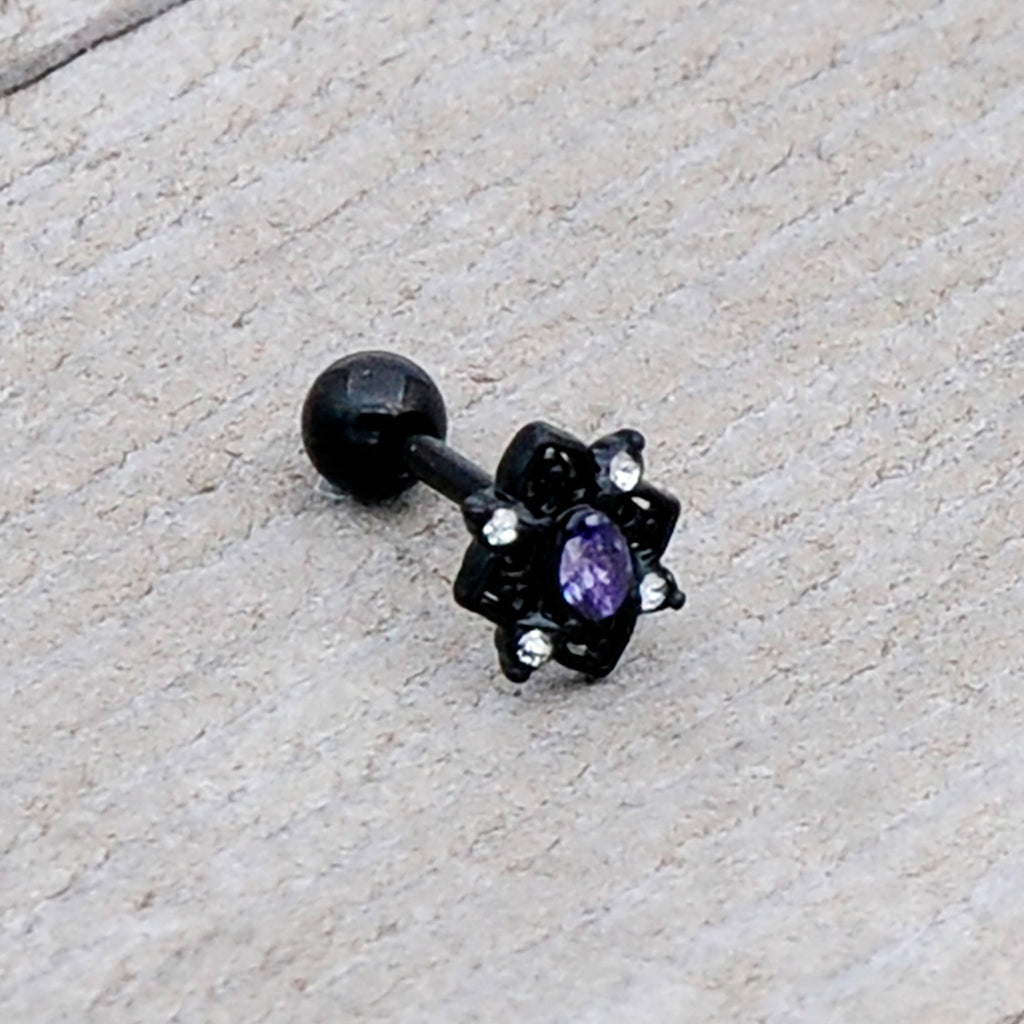 BodyCandy 16G 1/4 Purple Gem Black Scrolling Hearts Cartilage Tragus Earring — size reference