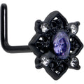 BodyCandy 20G 7mm Purple Gem Black Scrolling Hearts L Shape Nose Ring — main product shot