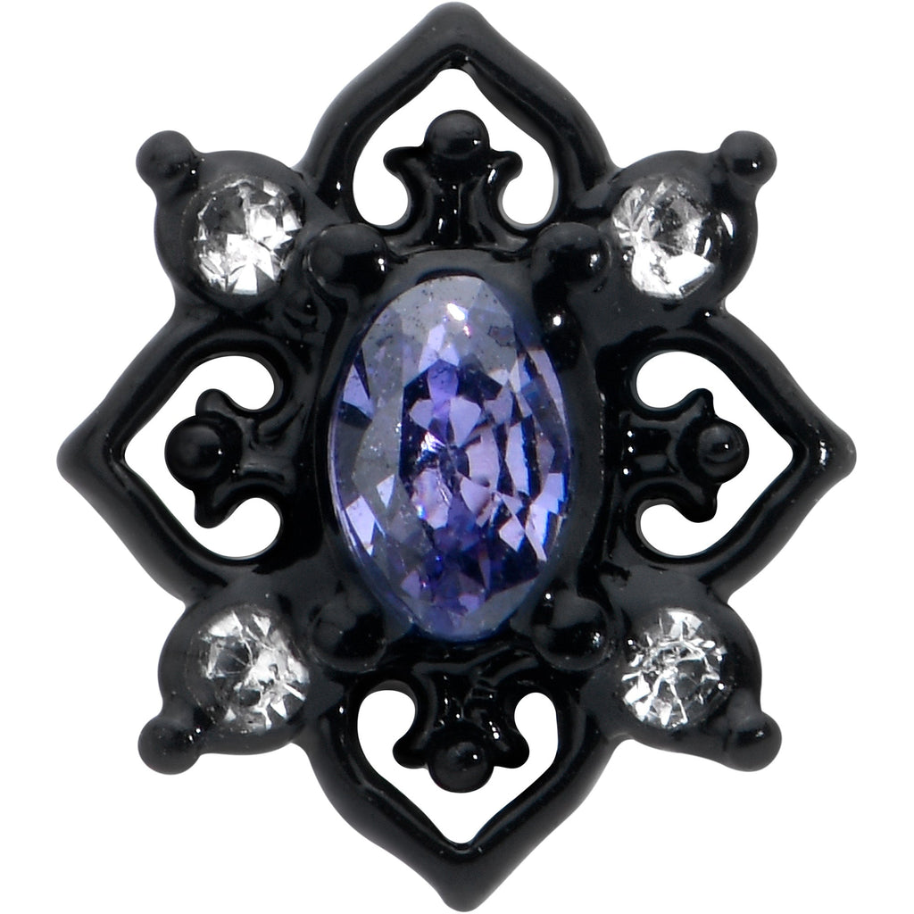 BodyCandy 20G 7mm Purple Gem Black Scrolling Hearts L Shape Nose Ring — detail close-up