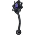 BodyCandy 16G 5/16 Purple Gem Black Scrolling Hearts Curved Eyebrow Ring — main product shot
