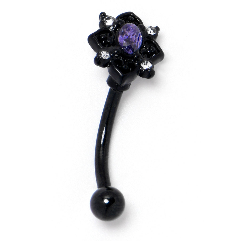 BodyCandy 16G 5/16 Purple Gem Black Scrolling Hearts Curved Eyebrow Ring — side view