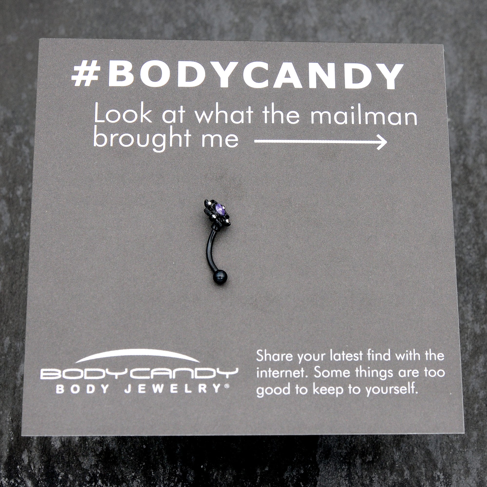 BodyCandy 16G 5/16 Purple Gem Black Scrolling Hearts Curved Eyebrow Ring — size reference