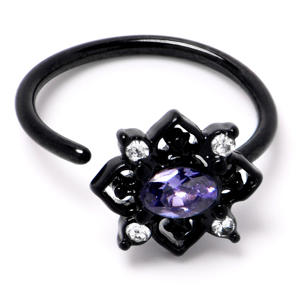 BodyCandy 20G 5/16 Purple Gem Black Scrolling Hearts Nose Hoop — back view