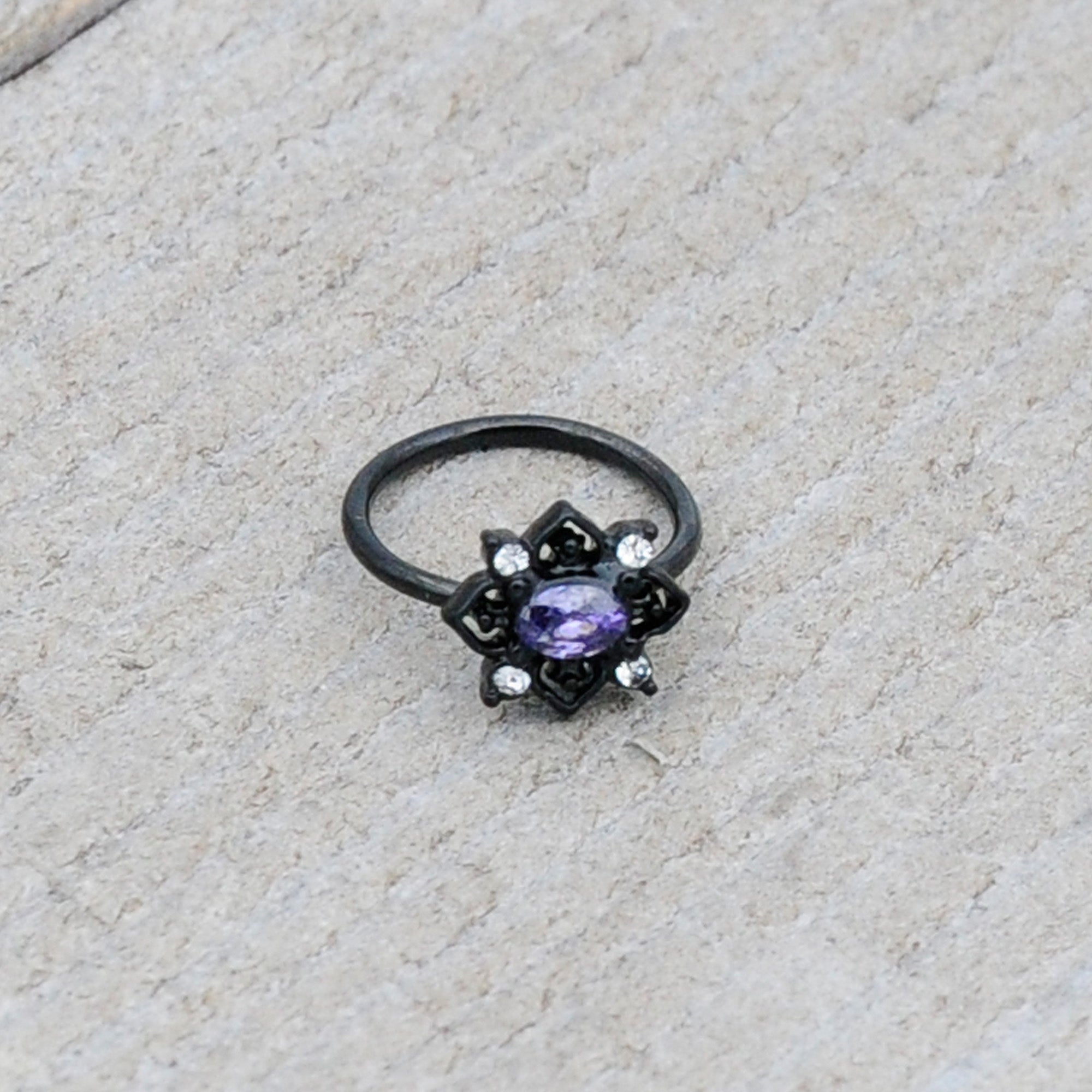 BodyCandy 20G 5/16 Purple Gem Black Scrolling Hearts Nose Hoop — alternative angle