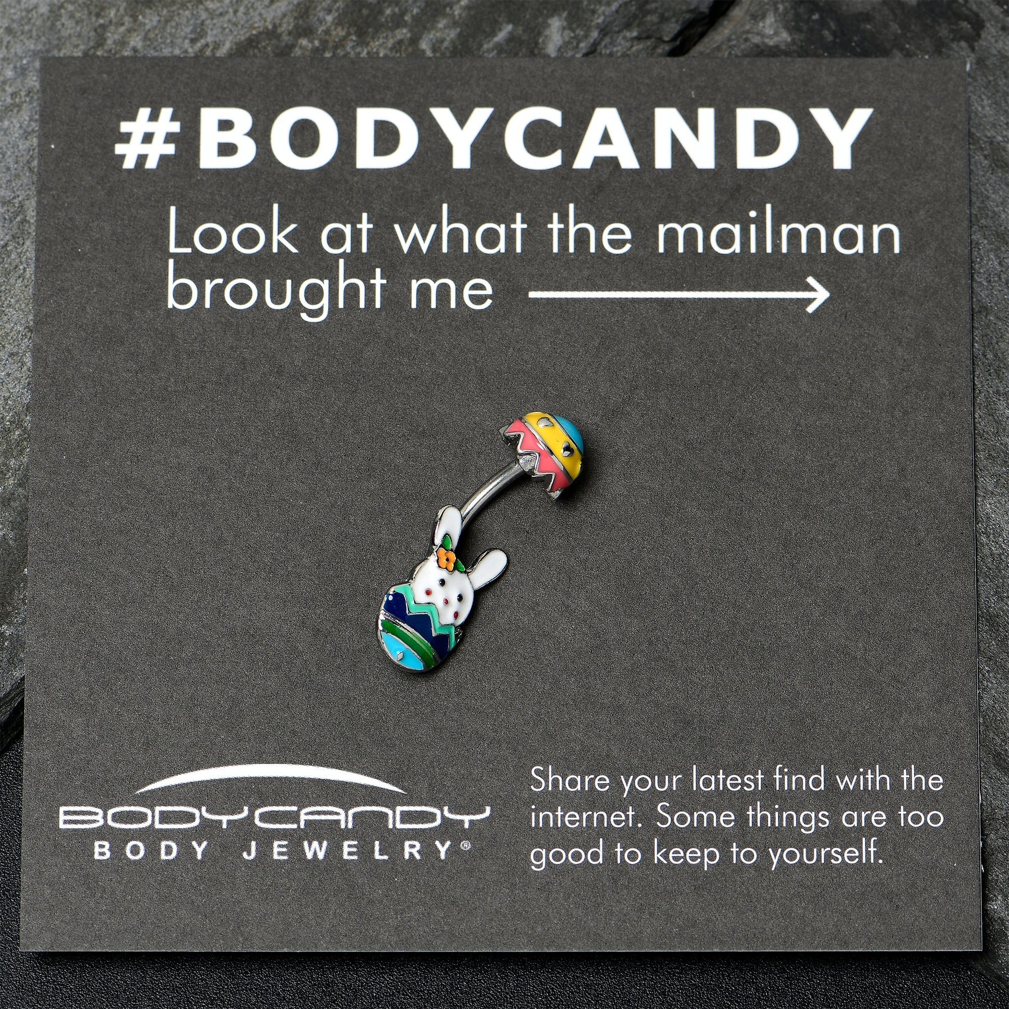 BodyCandy Easter Egg Bunny Double Mount Belly Ring — in-use photo