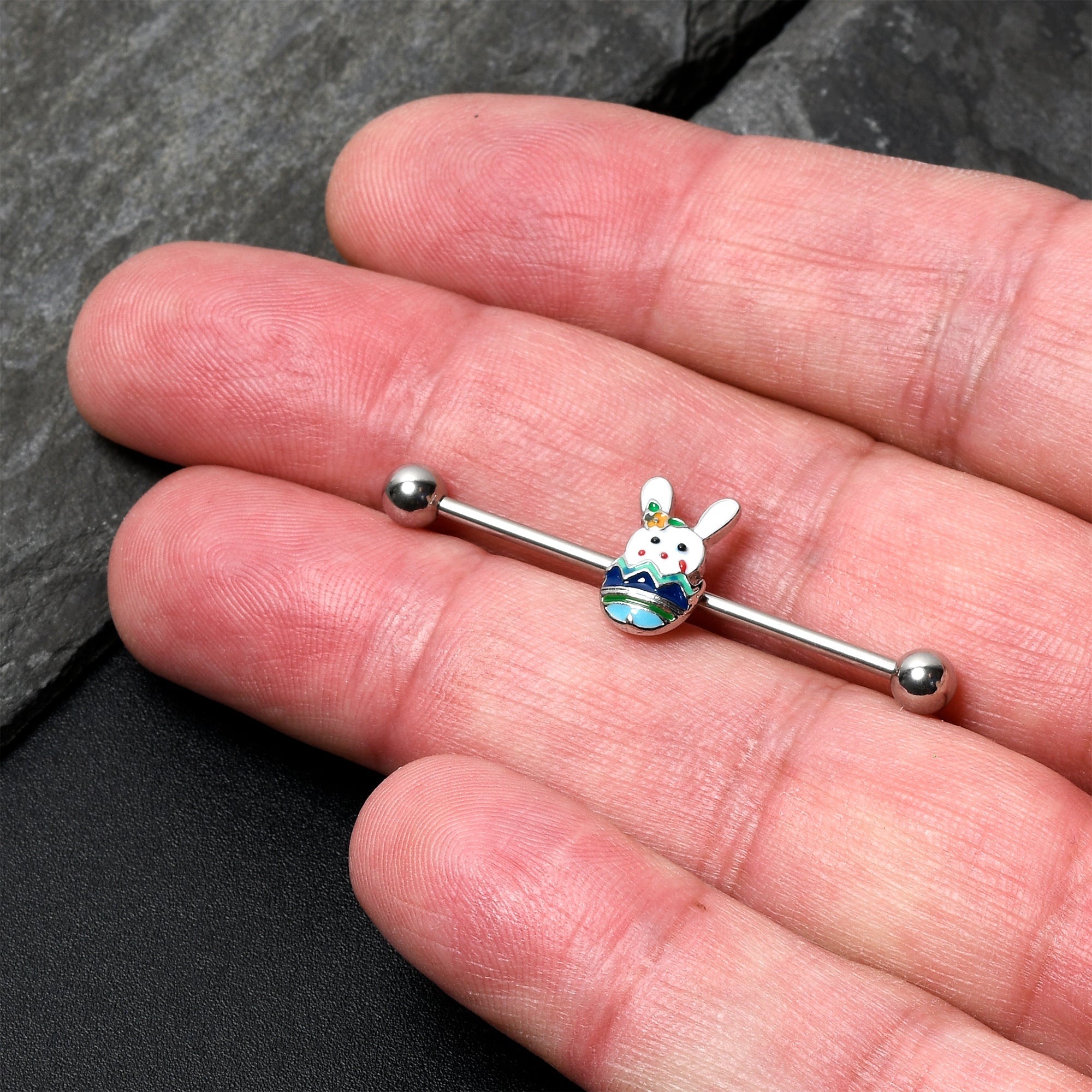 BodyCandy 14G Easter Egg Bunny Industrial Barbell 38mm — back view
