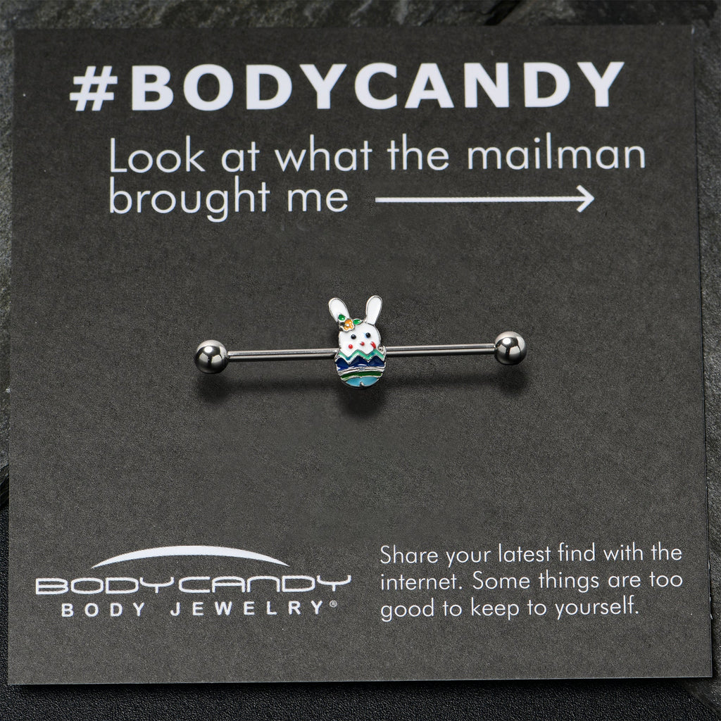 BodyCandy 14G Easter Egg Bunny Industrial Barbell 38mm — in-use photo