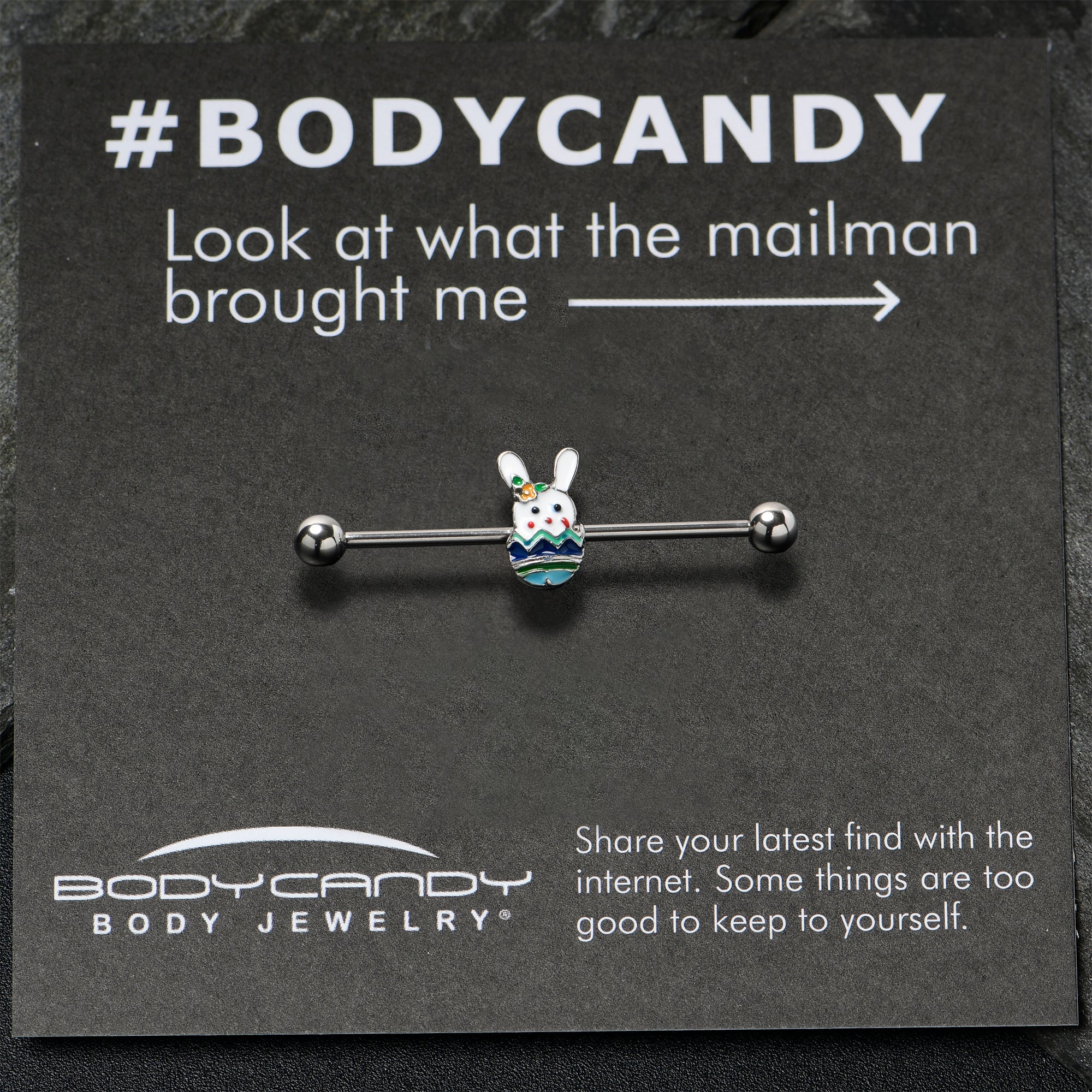 BodyCandy 14G Easter Egg Bunny Industrial Barbell 38mm — in-use photo