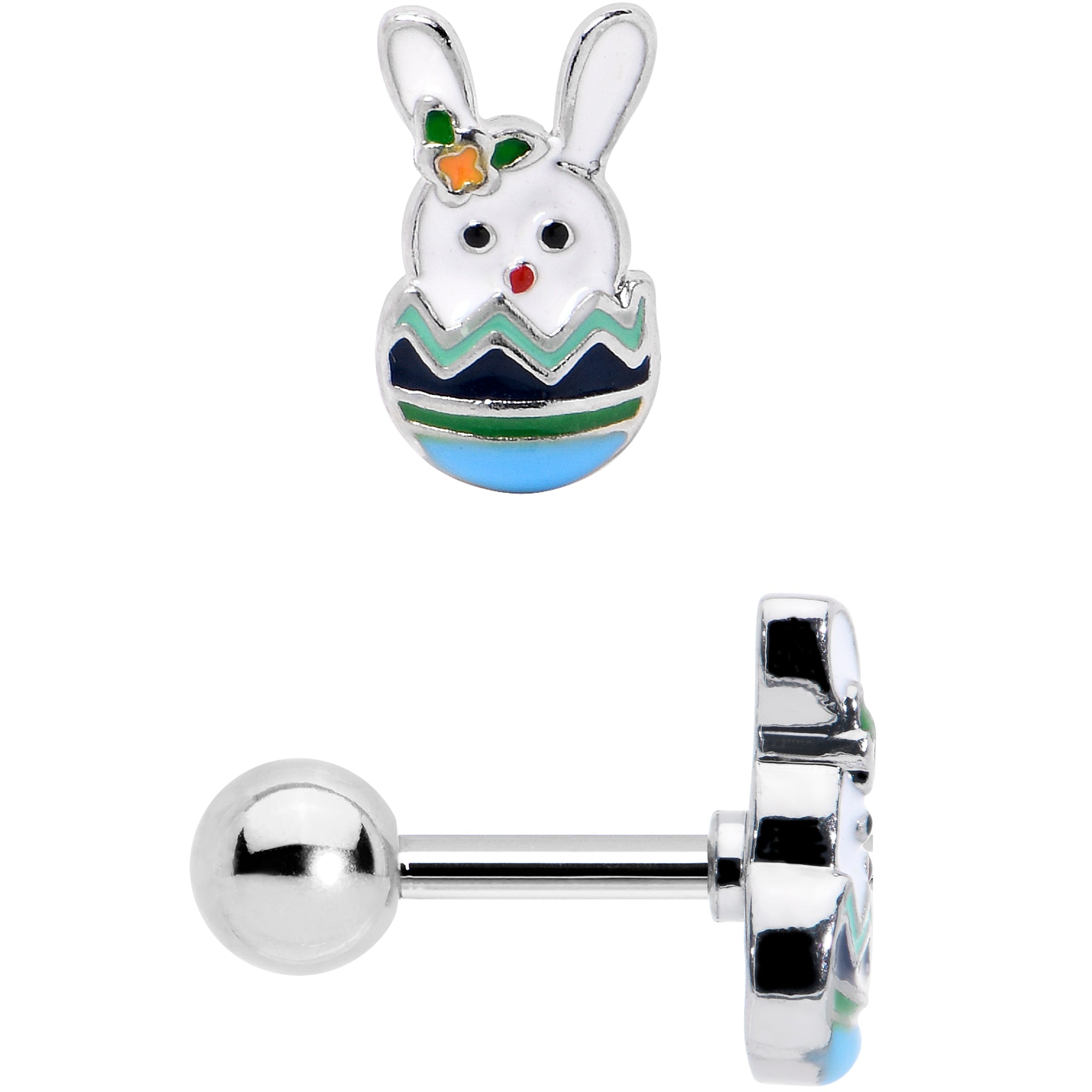 BodyCandy 16G 1/4 Easter Egg Bunny Cartilage Tragus Earring — detail close-up