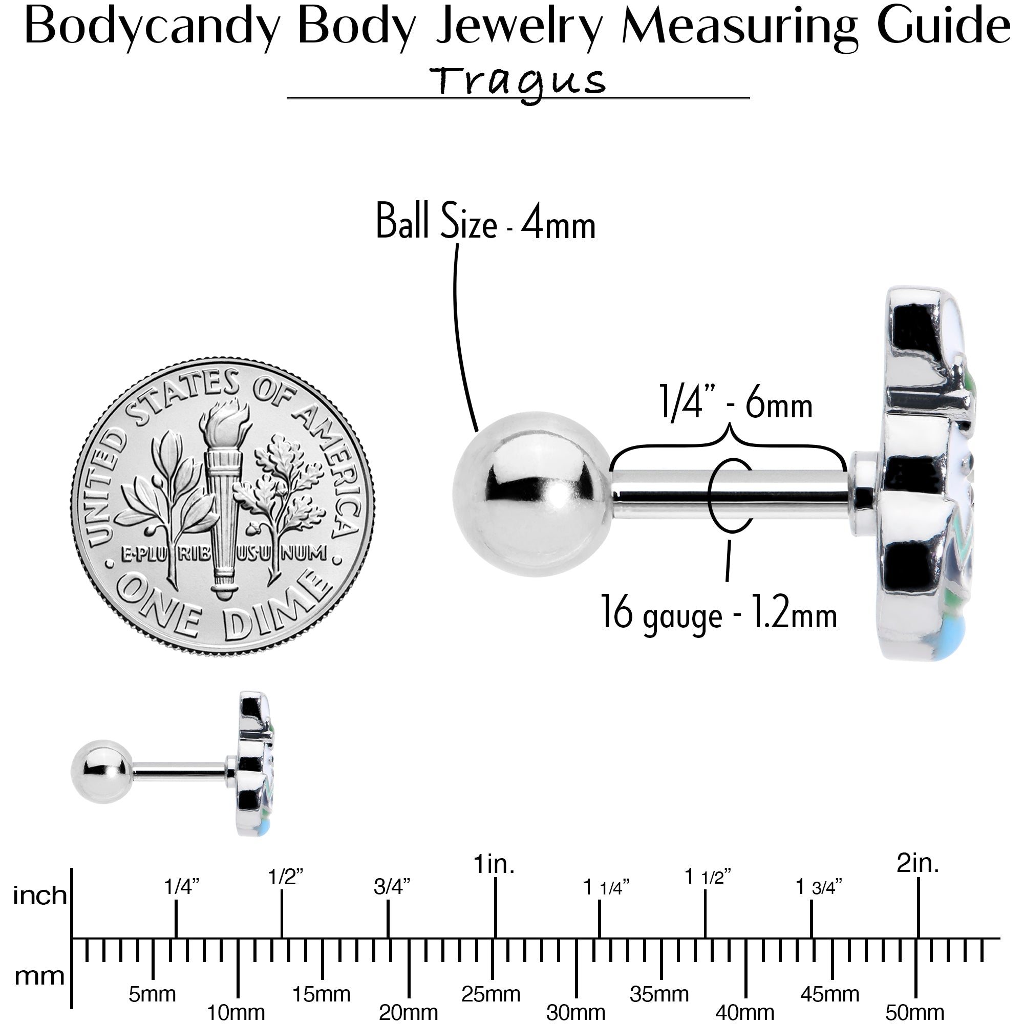 BodyCandy 16G 1/4 Easter Egg Bunny Cartilage Tragus Earring — back view